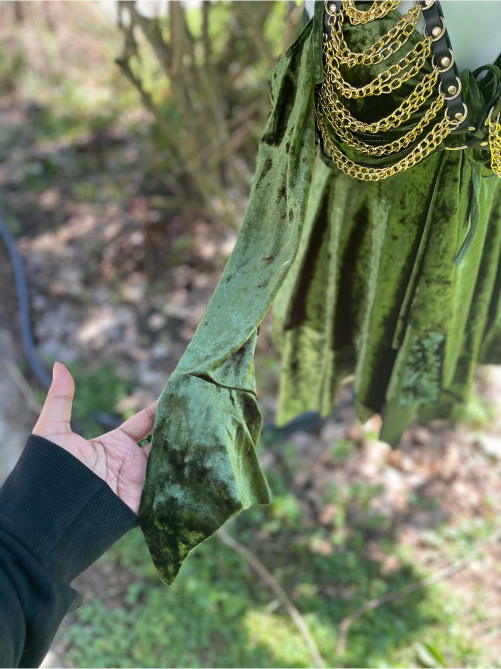 Dolls Kill Current Mood F for Fairies Velvet Green Asymmetrical Skater Dress XS - Picture 6 of 8